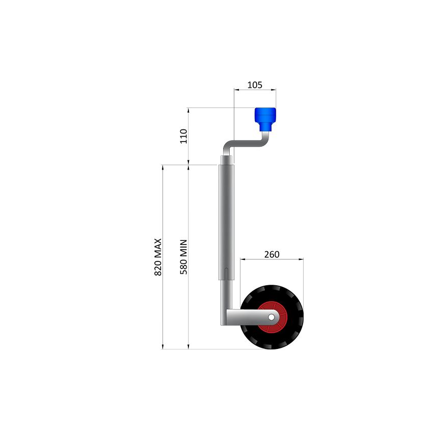 TT Telescopic Jockey Wheel 48mm Diameter Pneumatic wheel & Plastic Rim