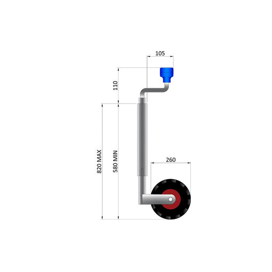TT Telescopic Jockey Wheel 48mm Diameter Pneumatic wheel & Plastic Rim