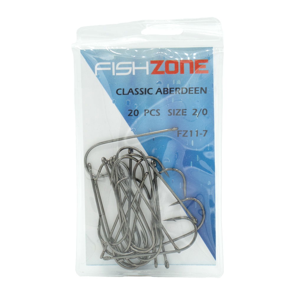 Fishzone Black Aberdeen Hooks Size 2/0 (20 Pack)