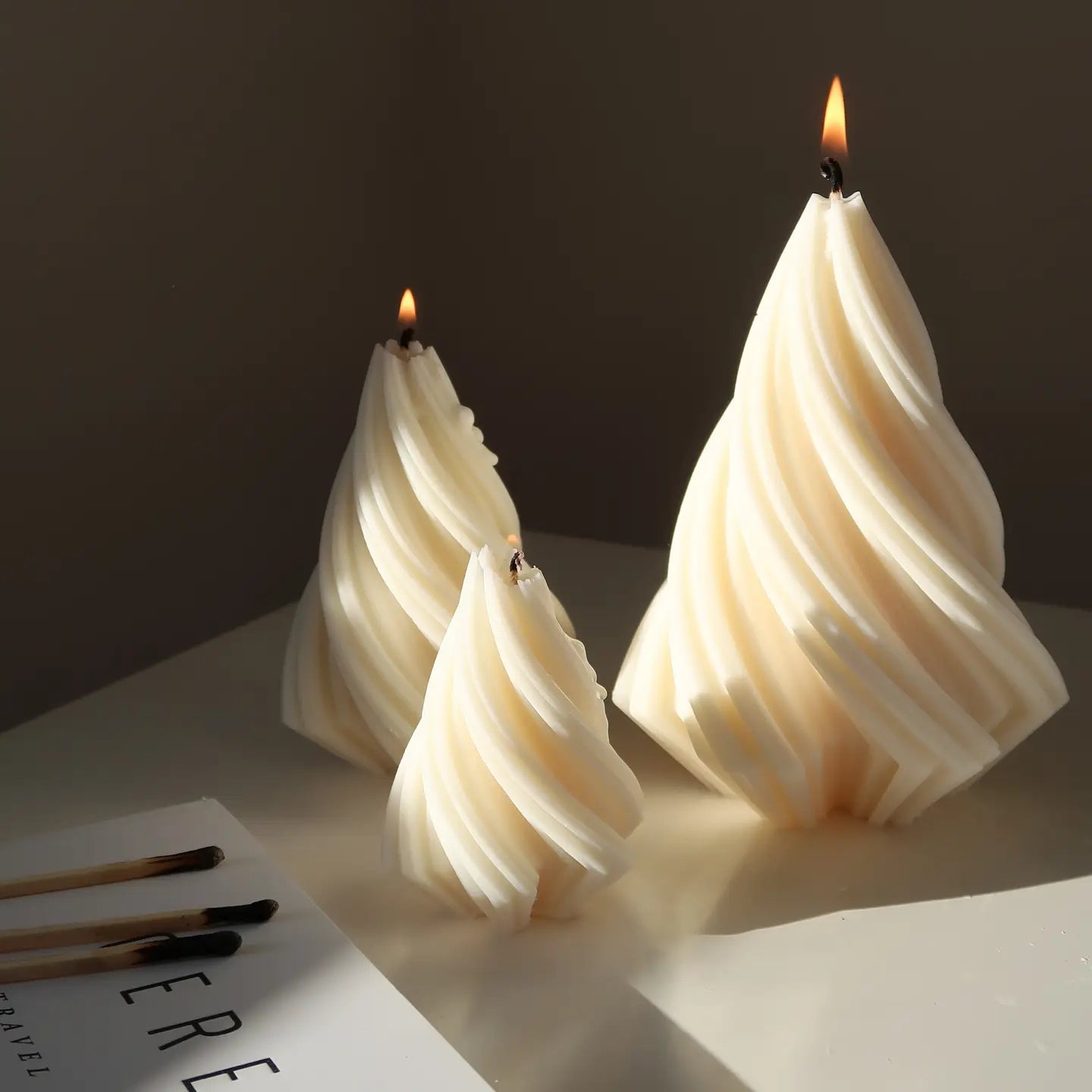 Jeune Home Swirl Christmas Tree Candle in Off White (Duo) Large, and medium candles available