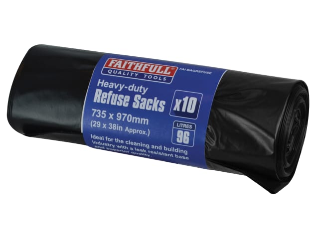 Faithfull Heavy-Duty Black Refuse Sacks (Roll of 10)