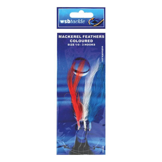 WSB Mackerel Feathers - Coloured 3 Hooks