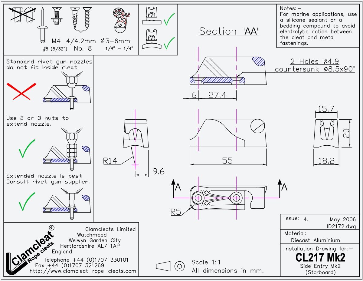 Clamcleat Side Entry (Starboard) CL217 Mk2