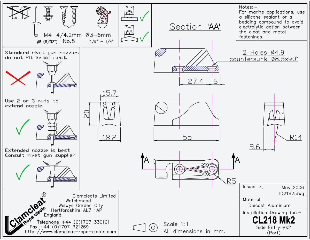 Clamcleat Side Entry (Port) CL218 Mk2
