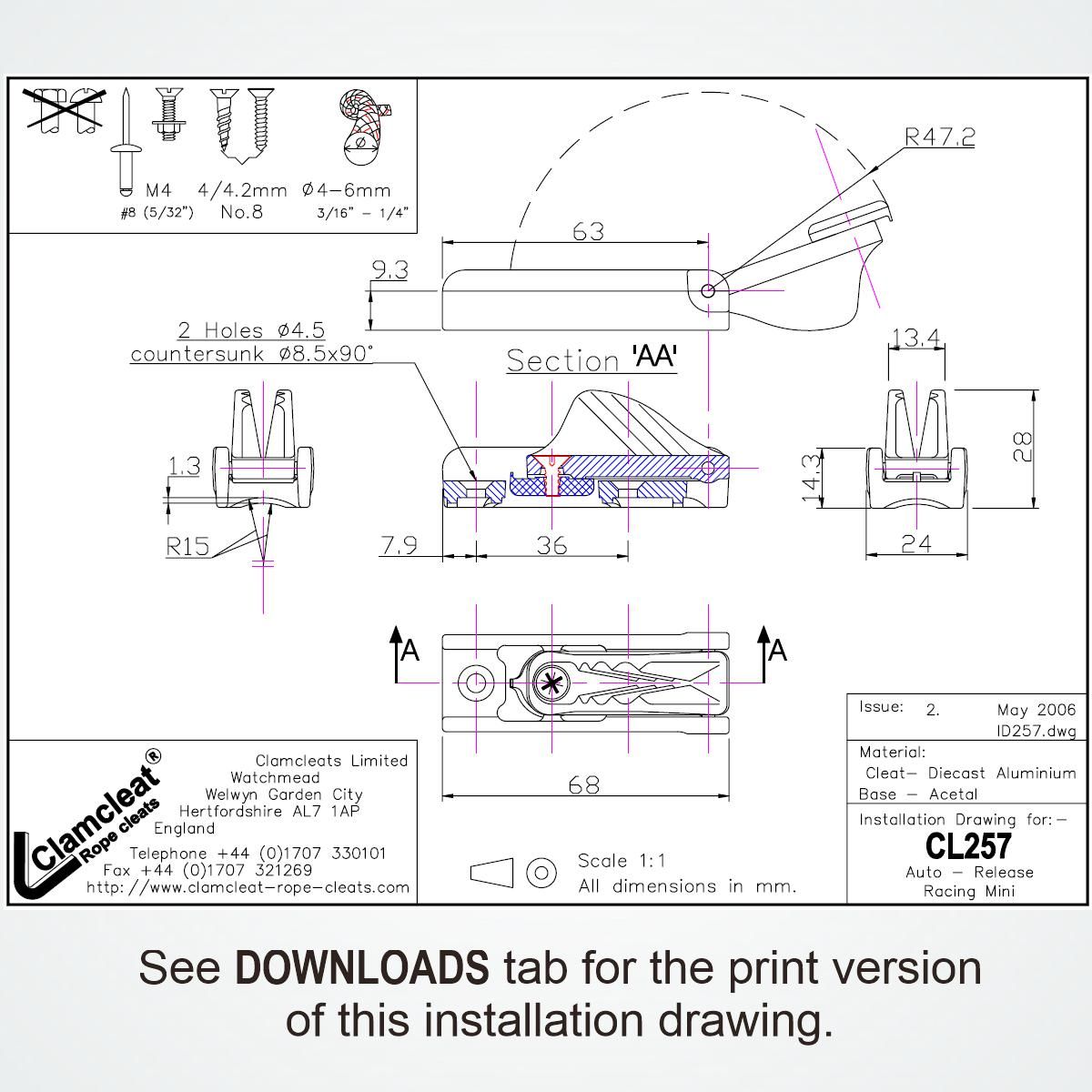 Clamcleat  CL257 Auto-Release Racing Mini