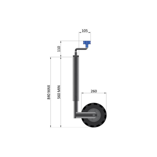 TT Telescopic Jockey Wheel 48mm Diameter Pneumatic Wheel & Steel Rim